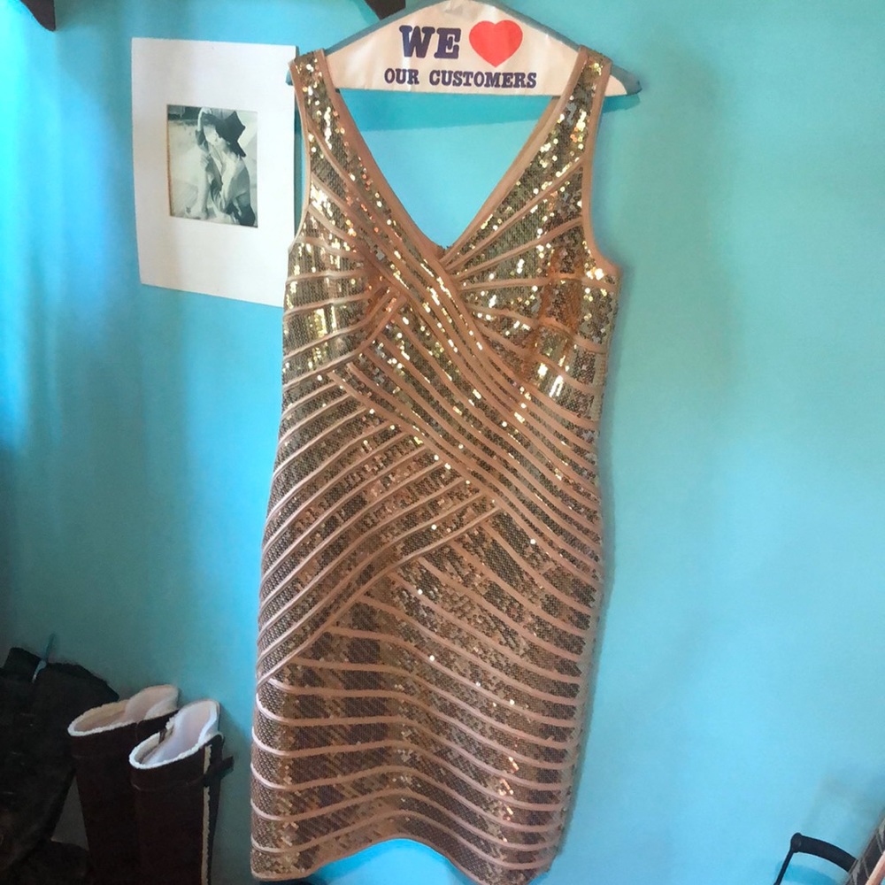 Gold designer dress- tadashi shoji